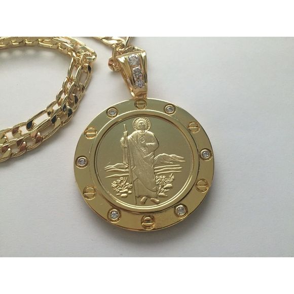 St Jude and Our Lady of Guadalupe Gold Plated Pendant and  St Jude Our Lady of Guadalupe Centenario 24K GF